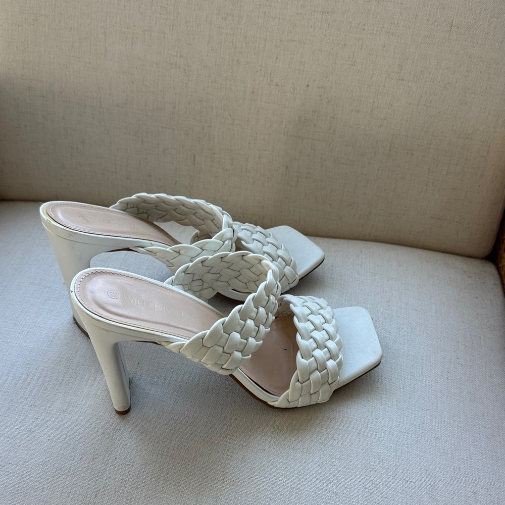 Women’s White Braided Strap Heeled Sandals